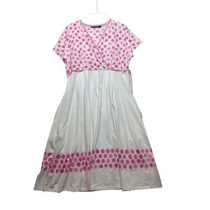 Gudrun Sjoden dress size large white pink polka dot organic cotton boho